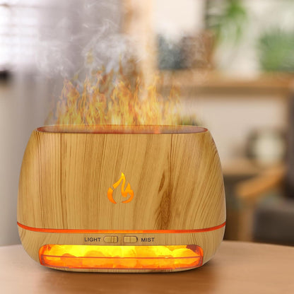 3-In-1 Himalayan Salt Rock Scent Diffuser, Ultrasonic Essential Oil Diffuser, Simulation Flame Diffuser, 7 Colors Changing Oil Diffuser, Wood Grain Aroma Diffuser 200Ml