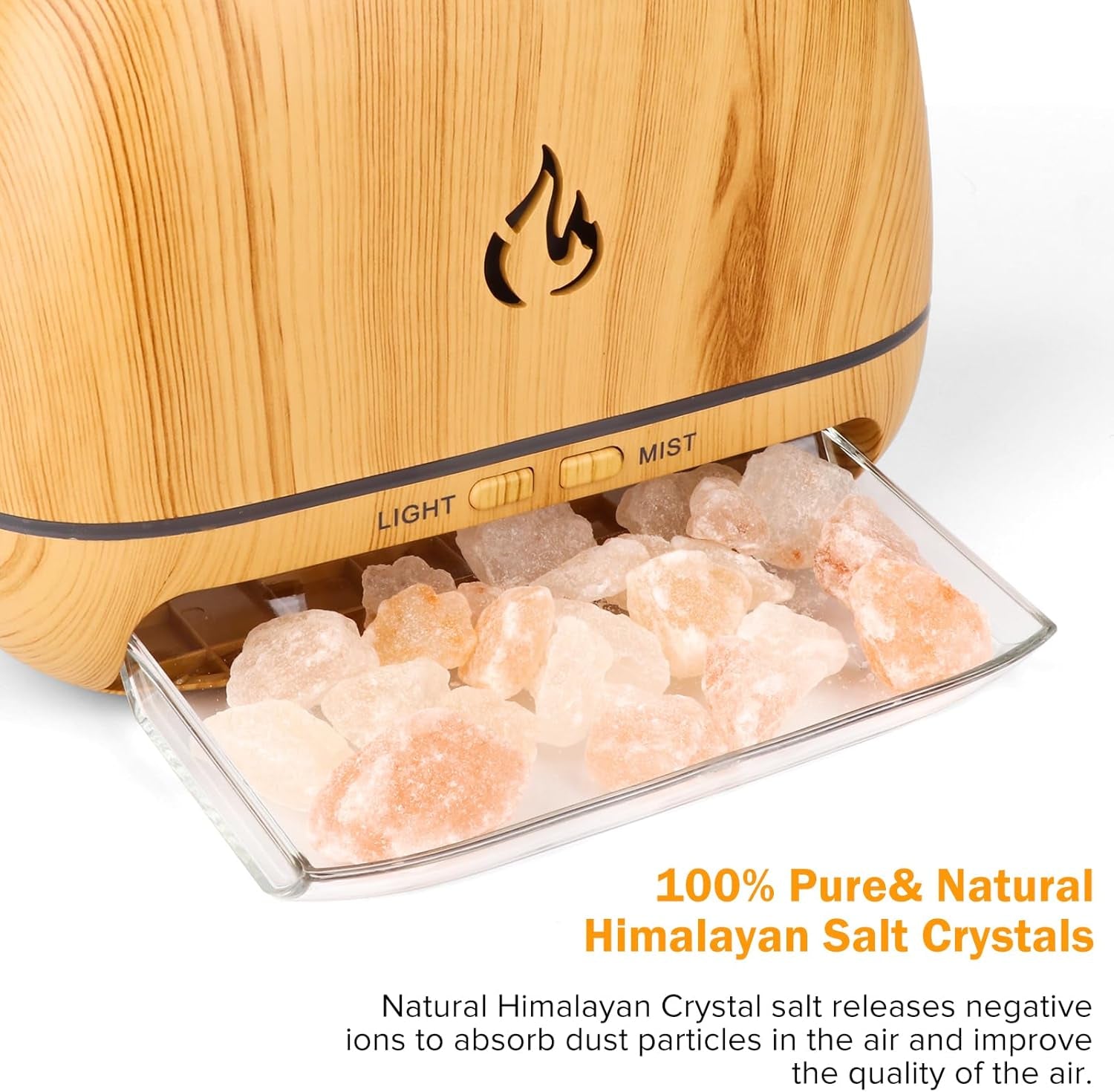 3-In-1 Himalayan Salt Rock Scent Diffuser, Ultrasonic Essential Oil Diffuser, Simulation Flame Diffuser, 7 Colors Changing Oil Diffuser, Wood Grain Aroma Diffuser 200Ml