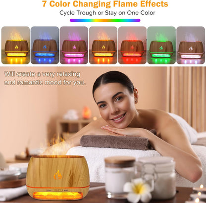 3-In-1 Himalayan Salt Rock Scent Diffuser, Ultrasonic Essential Oil Diffuser, Simulation Flame Diffuser, 7 Colors Changing Oil Diffuser, Wood Grain Aroma Diffuser 200Ml